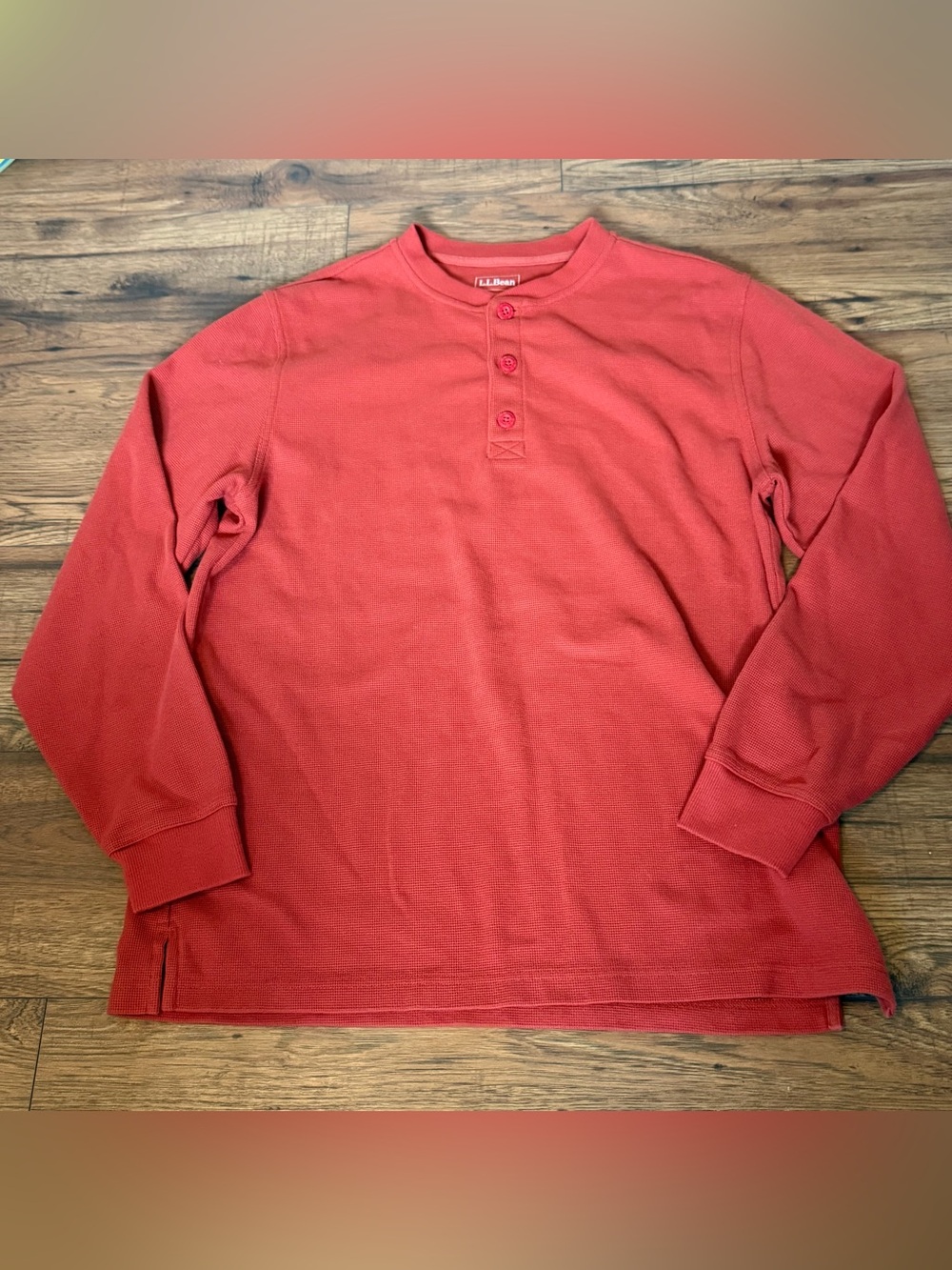 L.L.Bean Mens Long Sleeve Henley Traditional Fit Shirt Mens Medium Waffle Knit